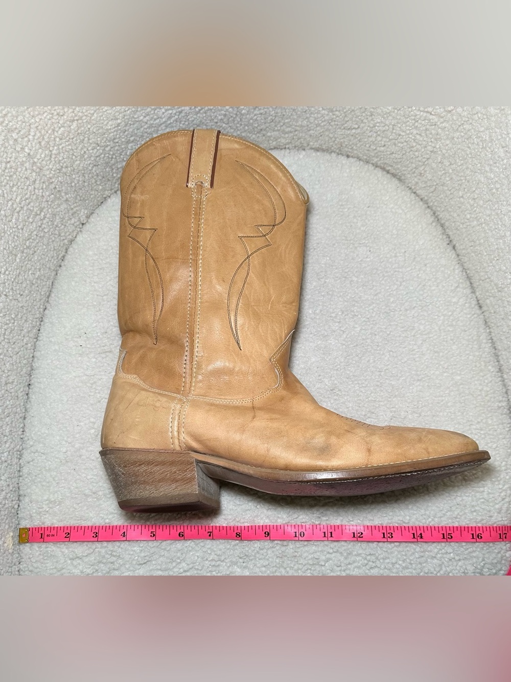 Vintage Dingo Cowboy Boots Men’s Tan Beige Leather Western Bohemian Festival USA - Picture 12 of 13